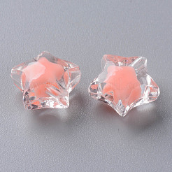 透明なアクリルビーズ  二層ビーズ  多面カット  スター  鮭色  14x15x8.5mm  穴：2mm  約518個/500g&nbsp;TACR-S152-02A-SS2109