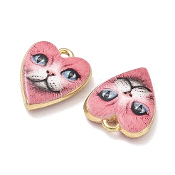 プリント合金ペンダント  猫の形をしたハートのチャーム  ラックめっき  カドミウムフリー＆ニッケルフリー＆鉛フリー  ゴールドカラー  ピンク  19x15x4mm  穴：1.8mm&nbsp;AL-CBA4262-10C-02