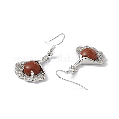 Orecchini pendenti a foglia di ginkgo di diaspro rosso naturale con strass di cristallo&nbsp;EJEW-A092-03P-22