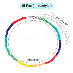 15 шт. 15 стиля круглых стеклянных бусин колье-чокер&nbsp;NJEW-AR0001-01
