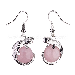 Orecchini pendenti camaleonte in quarzo rosa naturale con strass di cristallo&nbsp;EJEW-A092-10P-18