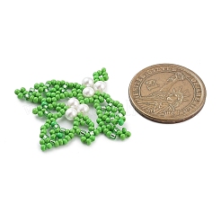 シードビーズ ビーズチャーム  リーフシェルパールペンダント  ライムグリーン  40x45x4.5mm  穴：1.5~1.6mm&nbsp;PALLOY-MZ00385-02