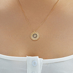 Elegante Halsketten mit Anhänger aus Messing mit Mikropflaster und klarem Zirkonia in Radform für Damen&nbsp;LS-GZ1520-1