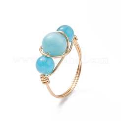 Кольцо на палец с кошачьим глазом и бусинами RJEW-JR00560-01