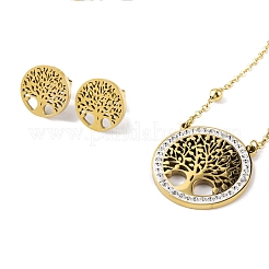 Orecchini a bottone con zirconia cubica placcati ioni (ip) e set di collane pendenti&nbsp;SJEW-M100-01C-G