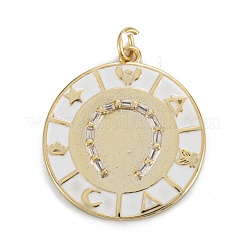 真鍮マイクロパヴェクリアキュービックジルコニアペンダント  エナメル  18KGP本金メッキ  長持ちメッキ  馬蹄形のフラットラウンド  ミックスカラー  26.5x24x2.5mm  穴：3mm  丸カン：5x0.8ミリ&nbsp;KK-G399-07