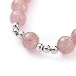 Braccialetti con cinturino elasticizzato al quarzo rosa naturale&nbsp;BJEW-JB04692-02