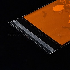 ハロウィンテーマのプラスチック耐熱皿バッグ  粘着式  チョコレート用  キャンディ  クッキー  カボチャとコウモリと猫の広場  オレンジ  130x100x0.05mm  内径：100x100mm  2スタイル  50個/スタイル  100個/袋&nbsp;ABAG-F007-01C