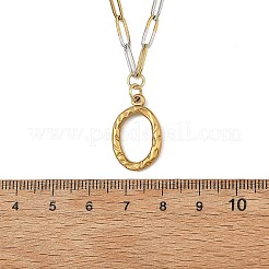 Collana con ciondolo ovale in acciaio inossidabile 304 e catena a graffetta bicolore&nbsp;NJEW-JN06557