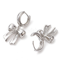 蝶結び真鍮ダングルフープピアス  長持ちメッキ  鉛フリー＆カドミウムフリー  プラチナ  35x18.5mm&nbsp;EJEW-M245-12P