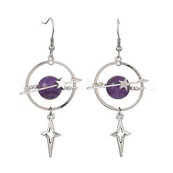 Ohrhänger mit Anhänger aus natürlichem Amethyst und Legierung&nbsp;EJEW-TA00818-04