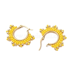 Серьги-кольца из стеклянных бусин из нержавеющей стали 304 EJEW-MZ00337-01