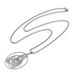 Ожерелья с подвеской в форме овала из нержавеющей стали 201 с полыми бусинами NJEW-K283-05P