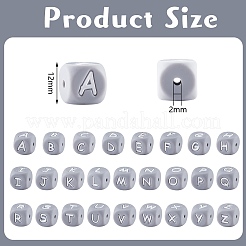 20 Stück graue Würfelbuchstaben-Silikonperlen 12x12x12 mm quadratische Würfel-Alphabet-Perlen mit 2 mm Lochabstandshalter lose Buchstabenperlen für Armband-Halsketten-Schmuckherstellung&nbsp;JX436N