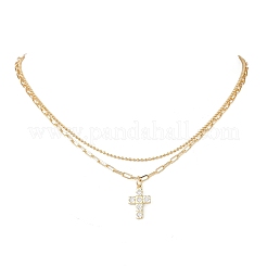Ожерелья-крестики из латуни с прозрачным фианитом и прозрачным фианитом NJEW-JN05381