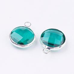 Silberfarbene flache runde Charms aus Messingglas&nbsp;GLAA-M003-A-28S