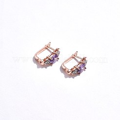真鍮製マイクロパヴェキュービックジルコニアフープピアス  オーバル＆ハート  パープル  ローズゴールド&nbsp;EJEW-BB48716