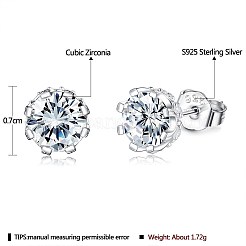 ロジウムメッキ 925 スターリングシルバー キュービック ジルコニア スタッド イヤリング 女性用  透明  プラチナ&nbsp;EJEW-BB72113