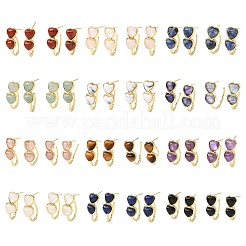 Pendientes de corazón con piedras mixtas naturales y sintéticas para San Valentín&nbsp;EJEW-T053-01G