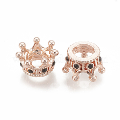 合金ヨーロピアンビーズ  大穴ビーズ  ラインストーン付き  クラウン  ジェット  ローズゴールド  11.5x6mm  穴：5mm&nbsp;MPDL-S066-006A-RG