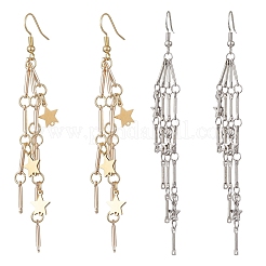 Латунная цепочка с звеньями и серьгами в форме звезды EJEW-JE06458