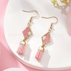 Серьги-подвески из бисера и ромба с кисточкой&nbsp;EJEW-MZ00080-01