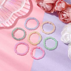 マカロン セイロン ラウンド ガラス シードビーズ ストレッチリング 女性用  ミックスカラー  3.5mm  内径：19mm  7個/セット&nbsp;RJEW-JR00701