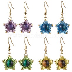 Серьги-подвески из натурального тигрового глаза&nbsp;EJEW-MZ00354