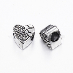 304ステンレススチールヨーロピアンビーズ  大穴ビーズ  ハート  ミックスカラー  11x11x8.5mm  穴：5mm&nbsp;STAS-H371-33