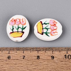 Perles ovales en porcelaine peintes à la main en forme de tulipe&nbsp;PORC-N012-11C