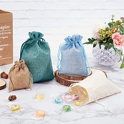 ポリエステル模造黄麻布包装袋巾着袋  クリスマスのために  結婚式のパーティーとdiyクラフトパッキング  ミックスカラー  9~23x7~17cm&nbsp;ABAG-MSMC011-02