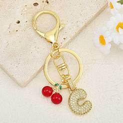 Porte-clés pendentif lettre en laiton micro pavé de zircons cubiques transparents&nbsp;KEYC-SW00015-C