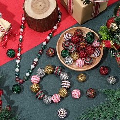 40 шт. 8-х цветные круглые бусины из смоляных стразов с рождественской тематикой OACR-PA0001-22