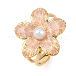 Открытые кольца манжеты из нержавеющей стали 304 с пластиковыми жемчужинами&nbsp;RJEW-Z132-06G