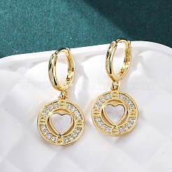 Серьги-кольца в форме сердца с плоскими круглыми латунными микрокристаллами из прозрачного кубического циркония KK-D363-11A-G