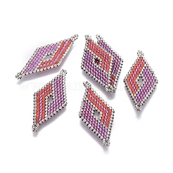 MIYUKI＆TOHO手作り日本のシードビーズリンク  織機模様  菱形  カラフル  47.7~49x19.8~20x1.7~1.8mm  穴：1.2~1.4mm&nbsp;SEED-E004-K02