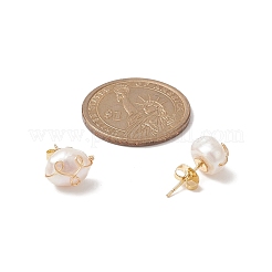 天然パールのスタッドピアス  女性のための黄金の銅線ラップジュエリー  貝殻色  10~15.5x8~9.5mm  ピン：0.7mm&nbsp;EJEW-JE05199