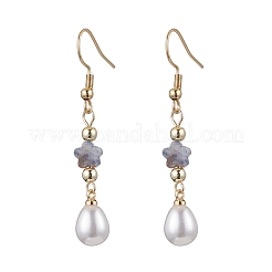 Серьги-подвески с цветком и каплей из нержавеющей стали 304 из АБС-пластика с имитацией жемчуга EJEW-JE06419