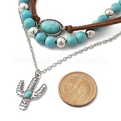 3個 3スタイル レトロ合成ターコイズ&ccbプラスチックビーズネックレスセット  女性用サボテン合金ペンダントネックレス  アンティークシルバー＆プラチナ  12.87~16.42インチ（32.7~41.7cm）  1個/スタイル&nbsp;NJEW-B120-01A