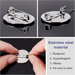 50個 5スタイル 304ステンレススチール ブローチ金具  バックバーパーツ  フラットラウンド  ステンレス鋼色  10個/スタイル&nbsp;STAS-UN0025-54