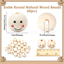 60 шт. европейские бусины из натурального дерева с принтом&nbsp;WOOD-GF0002-19B