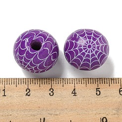 プリントウッドヨーロピアンビーズ  ハロウィンテーマビーズ  ラウンド  パープル  19~20mm  穴：4mm&nbsp;WOOD-G022-08B-08