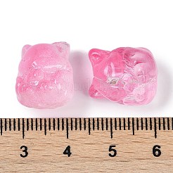 透明スプレーペイントガラスビーズ  キツネ  ショッキングピンク  15x14x13.5mm  穴：1.2mm&nbsp;GLAA-H035-01A