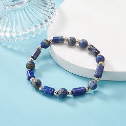 天然ラピスラズリのコラム＆ラウンドストレッチブレスレット（女性用）  内径：2インチ（5cm）&nbsp;BJEW-JB09351-04