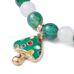Bracciale elasticizzato con perline cat eye imitazione resina con ciondoli smaltati in lega di funghi&nbsp;BJEW-JB09571
