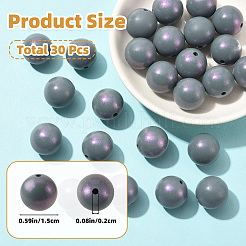 丸型シリコンビーズ30個  DIYの看護ネックレス用  焦点ビーズ  スチールブルー  15mm  穴：2mm&nbsp;SIL-SZ0004-23H