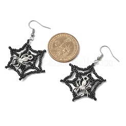 Тематика хэллоуина паутина с пауком серьги ручной работы из стеклянных бусин EJEW-MZ00481-01