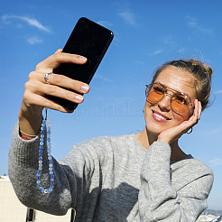 4 шт. 4 стильных круглых акриловых бусин и цепочки для ремешка для телефона из натуральных драгоценных камней FIND-AR0003-89