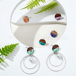 10 пара двухцветных сережек-гвоздиков из смолы и орехового дерева RESI-OC0001-05