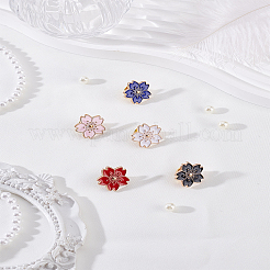 5個 5色 桜の花 エナメルピン  バックパックの服のための黄金の合金のブローチ  ミックスカラー  17x17.5x2mm  1pc /カラー&nbsp;JEWB-LP0004-57